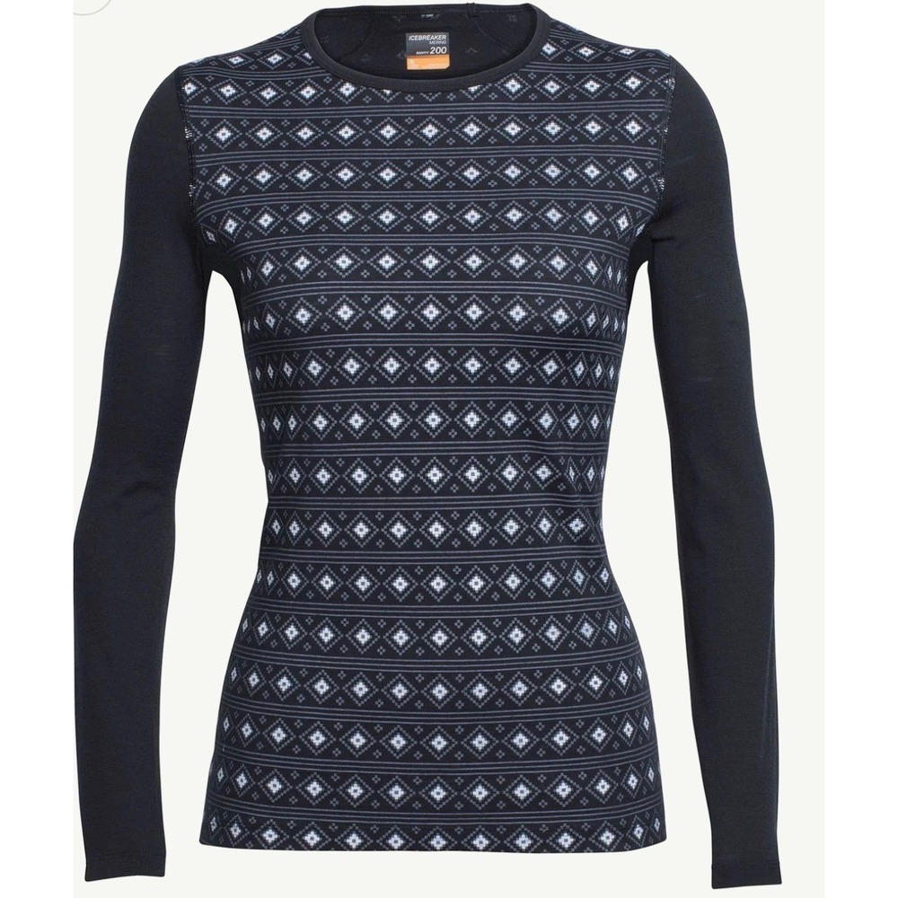 Icebreaker Oasis Align Merino 200 Bodyfit Base Layer Top XS Black Geometric